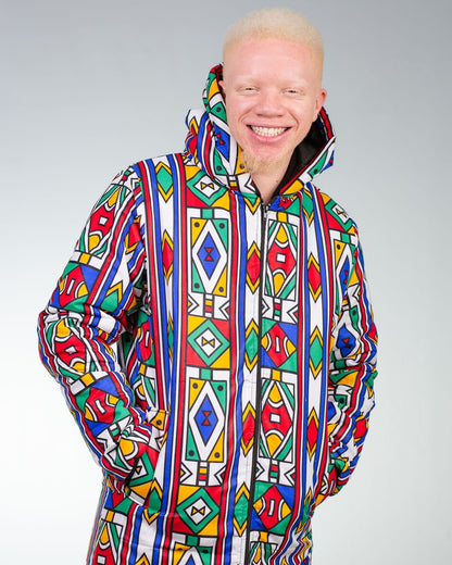 Full Ndebele Extra Long Jacket with Removable hood Tribe Afrique