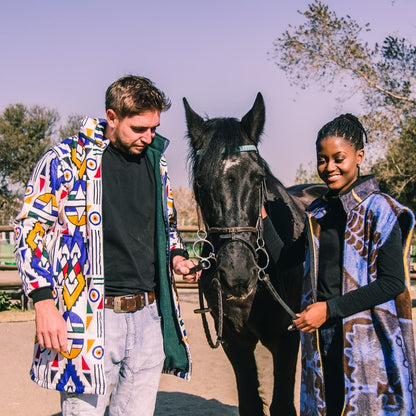 Ndebele Kess Extra Long Jacket with Removable hood and sleeves Tribe Afrique