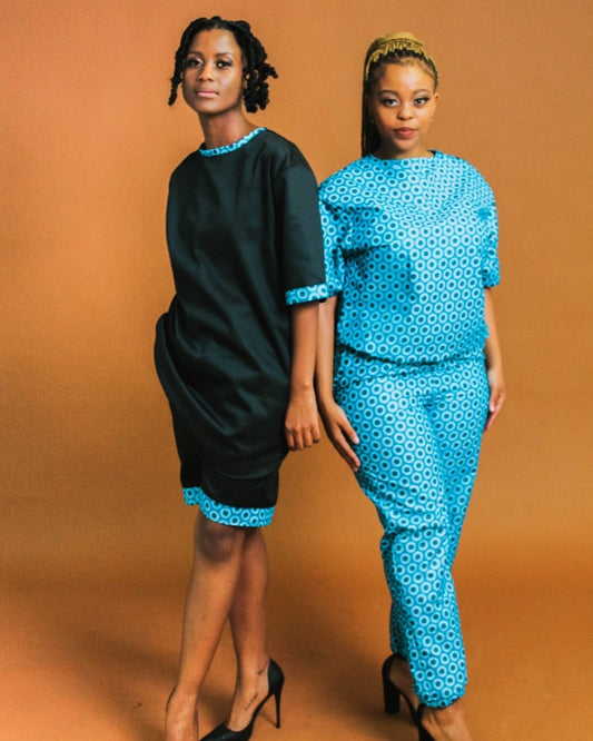 Blue Shweshwe African Black Shorts by Tribe Afrique