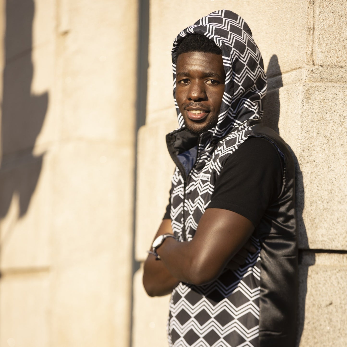 Sleeveless Black and White Xhosa Jacket with Removable hood Tribe Afrique