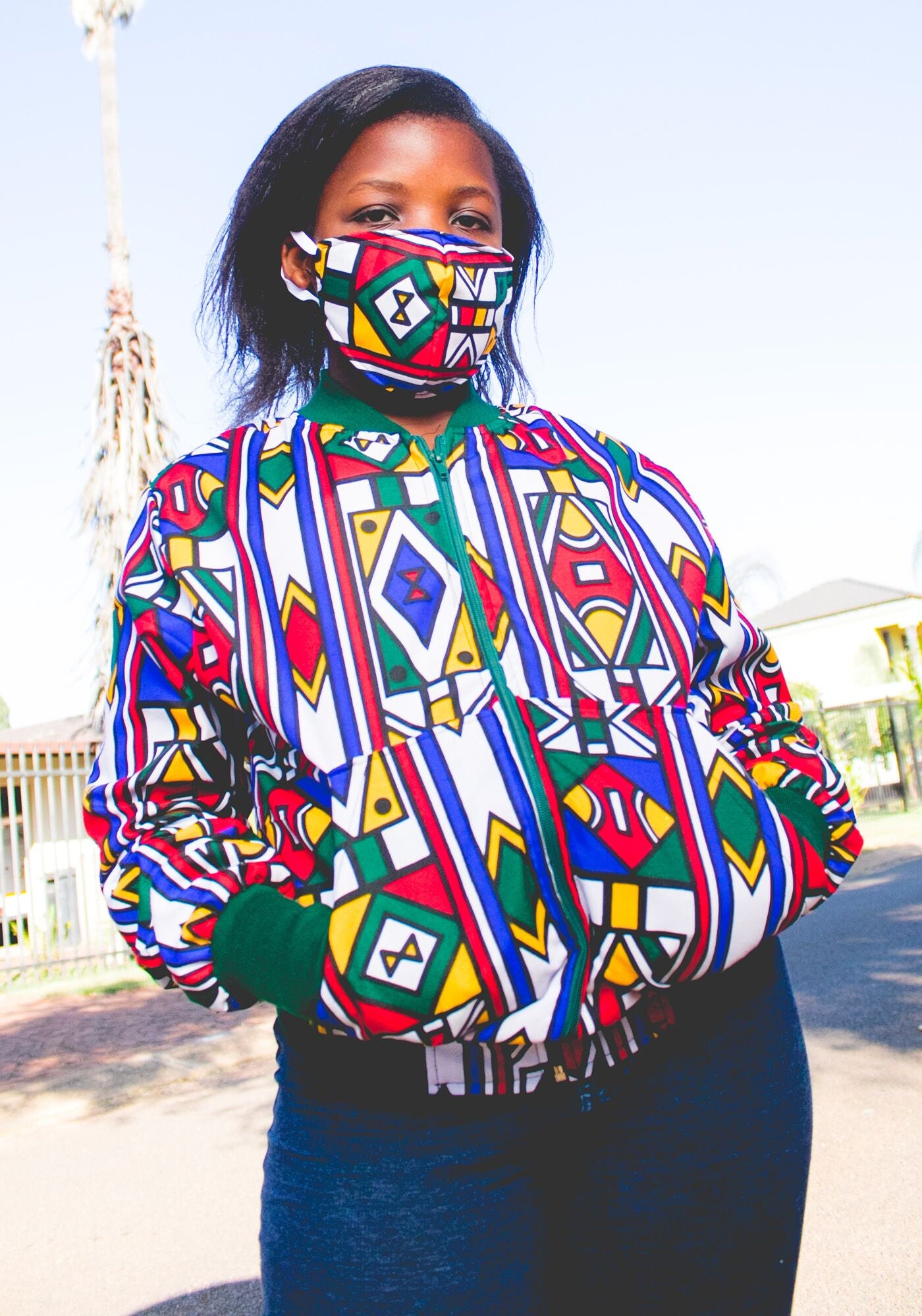 Ndebele African Bomber Jackets with Mask