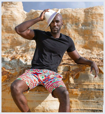 Orange Ndebele African Shorts by Tribe Afrique Tribe Afrique