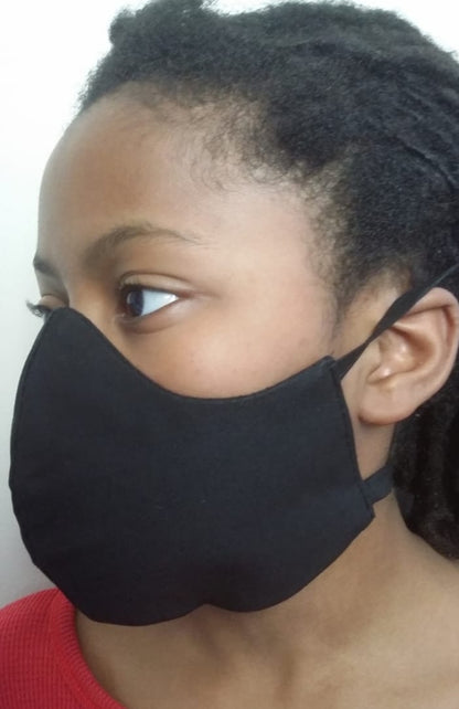 Plain Black Face Mask -with strings that tie around head, No elastic (Adults) (3-Ply Only)