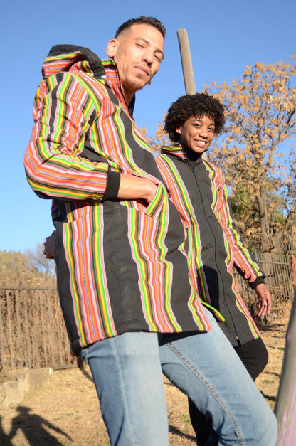 Black Venda Kids African Jacket with removable hood Tribe Afrique