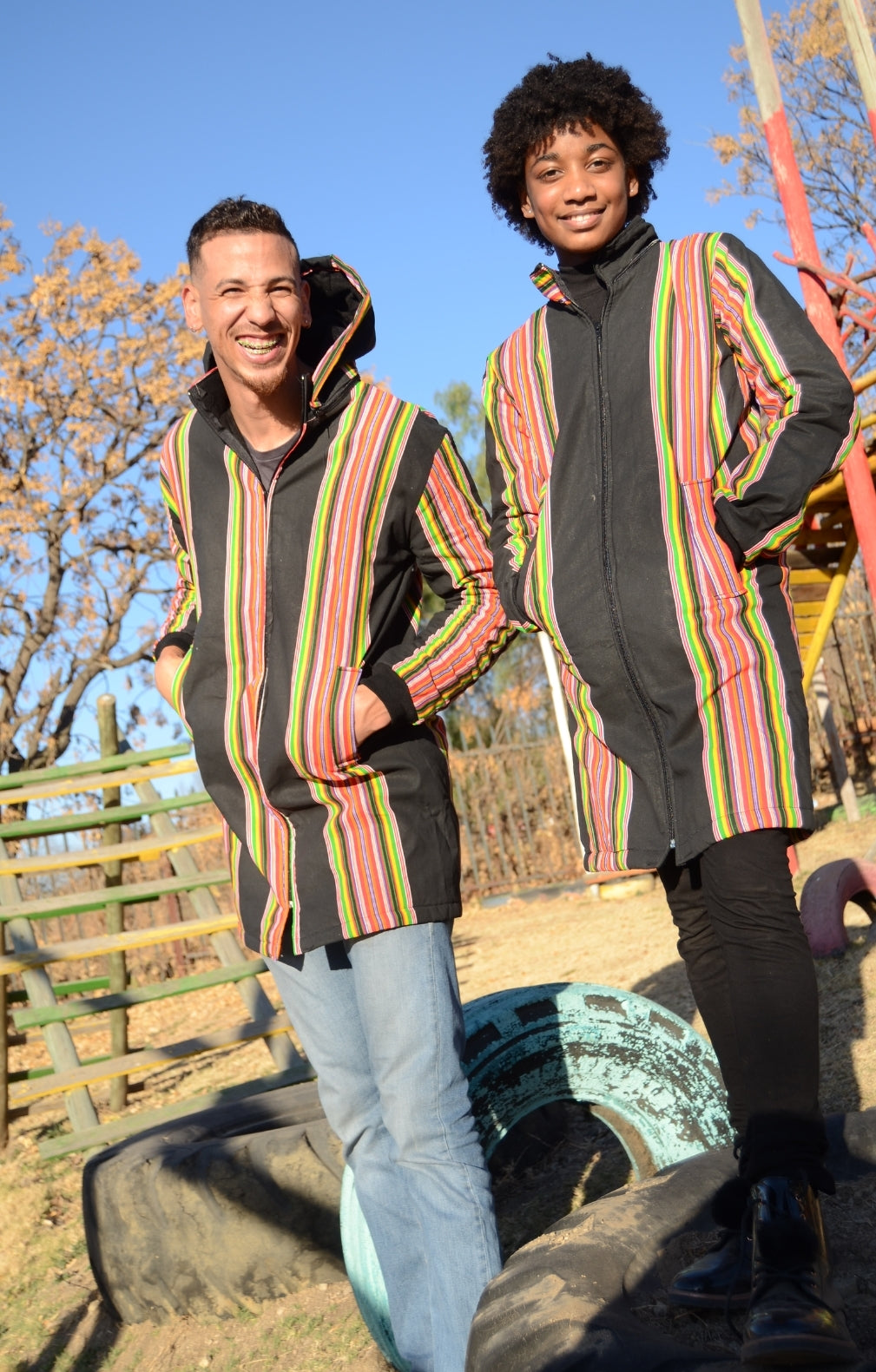 Black Venda Adult Extra Long Jacket with Removable hood Tribe Afrique