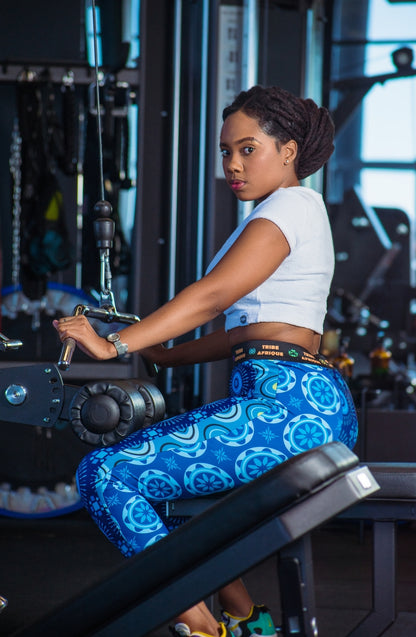 Blue Shweshwe Leggings / Active Wear Pants Tribe Afrique