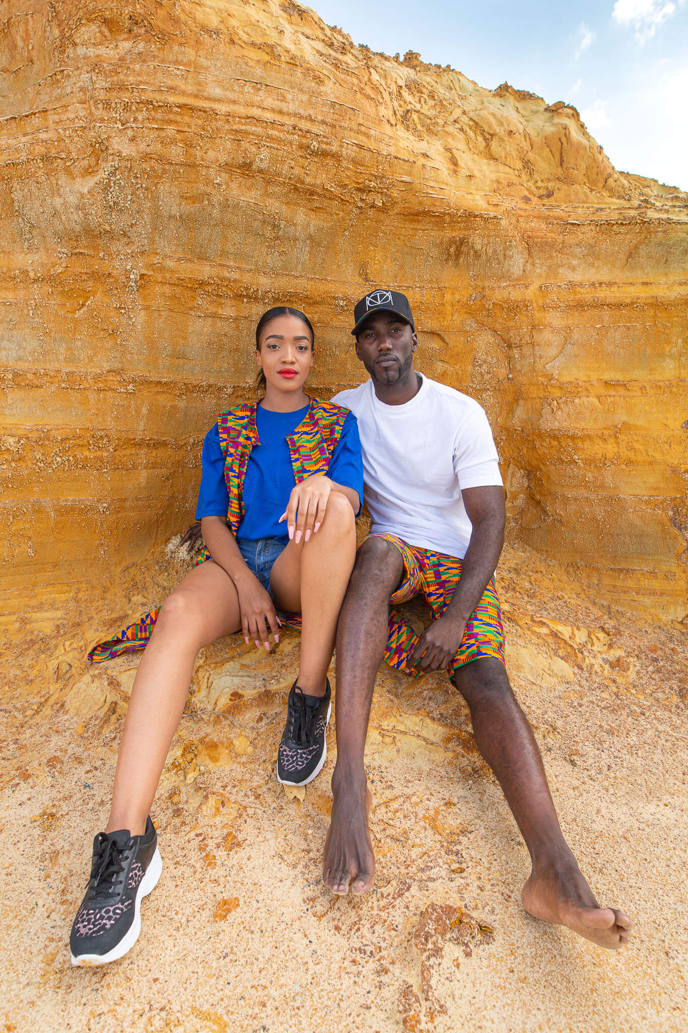 Nii Kente African Shorts by Tribe Afrique with Matching Mask