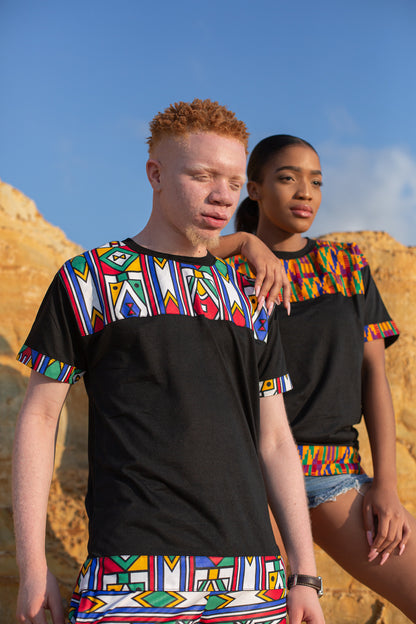 Ndebele African Jika Shirt by Tribe Afrique with Matching Mask
