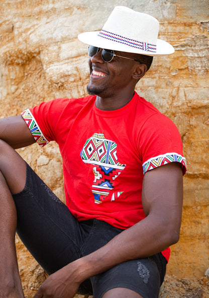 African Orange Ndebele Shirt by Tribe Afrique with Matching Mask