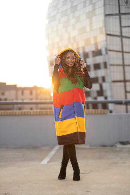 Ndebele Aranda Blanket Jacket - Sleeveless with detachable hood