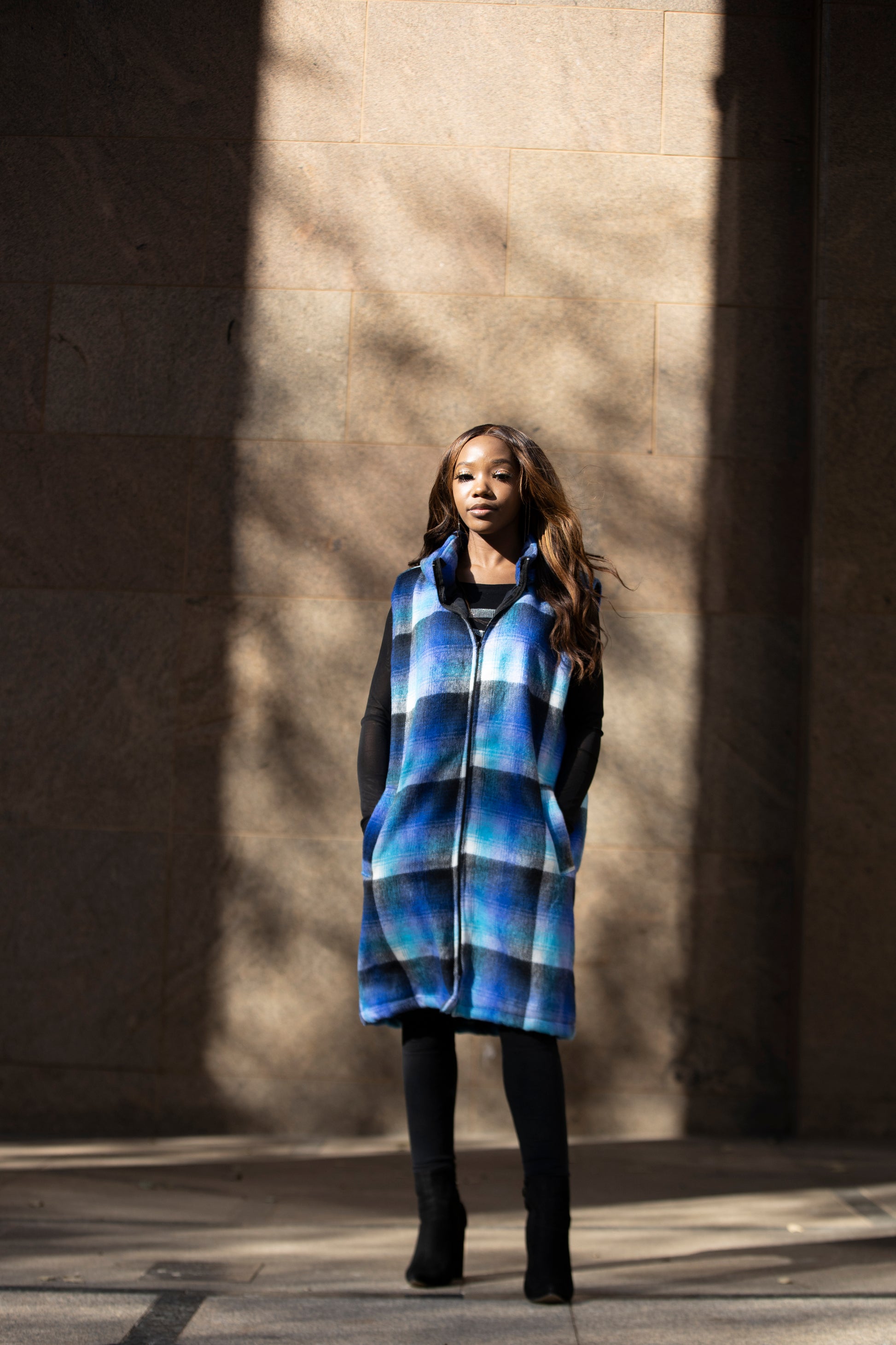 Tswana Shweshwe Blanket Jacket - Sleeveless with detachable hood Tribe Afrique