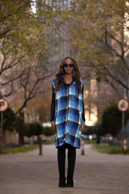 Tswana Shweshwe Blanket Jacket - Sleeveless with detachable hood