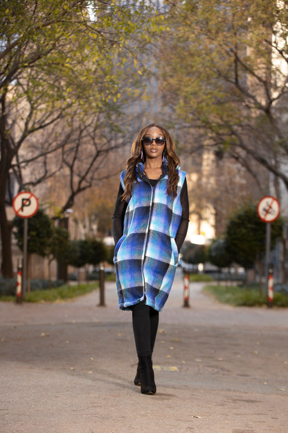Tswana Shweshwe Blanket Jacket - Sleeveless with detachable hood