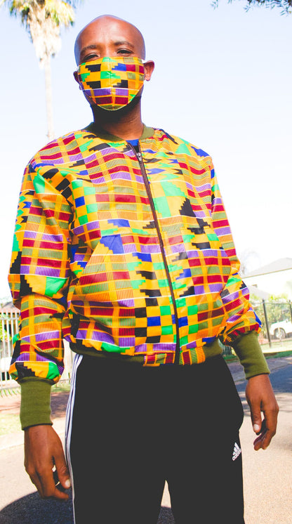 All Kente African Bomber Jackets with Mask Tribe Afrique