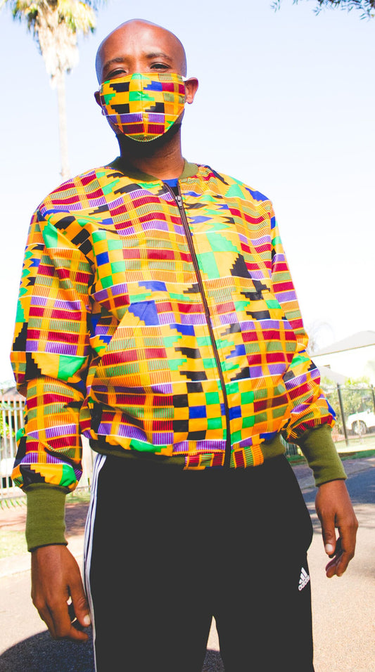 All Kente African Bomber Jackets with Mask