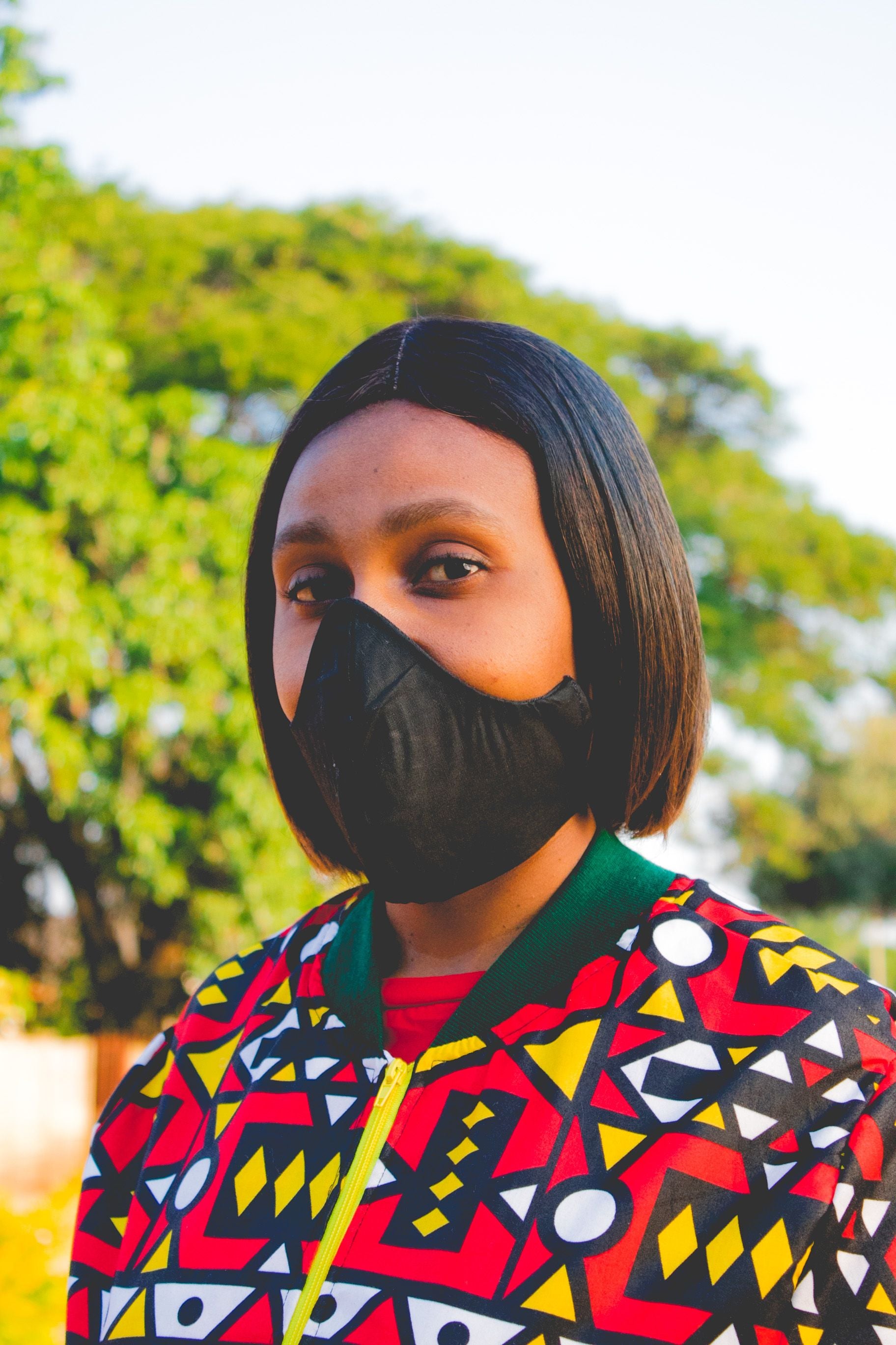 Plain Black Face Mask -with strings that tie around head, No elastic (Adults) (3-Ply Only) Tribe Afrique