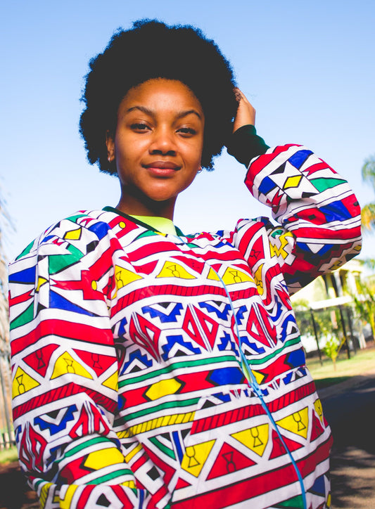 Orange Ndebele African Bomber Jackets with Mask Tribe Afrique