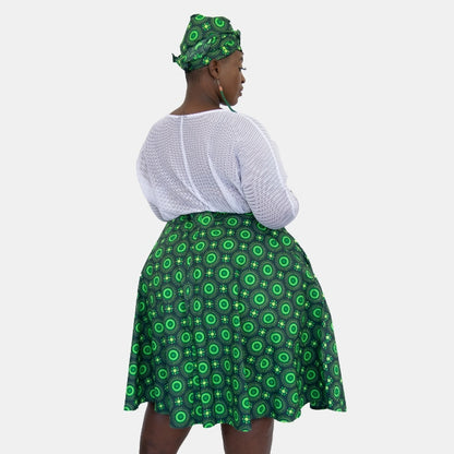 Green Ahanta African Skirt with Matching Dook [HEADWRAP] Tribe Afrique